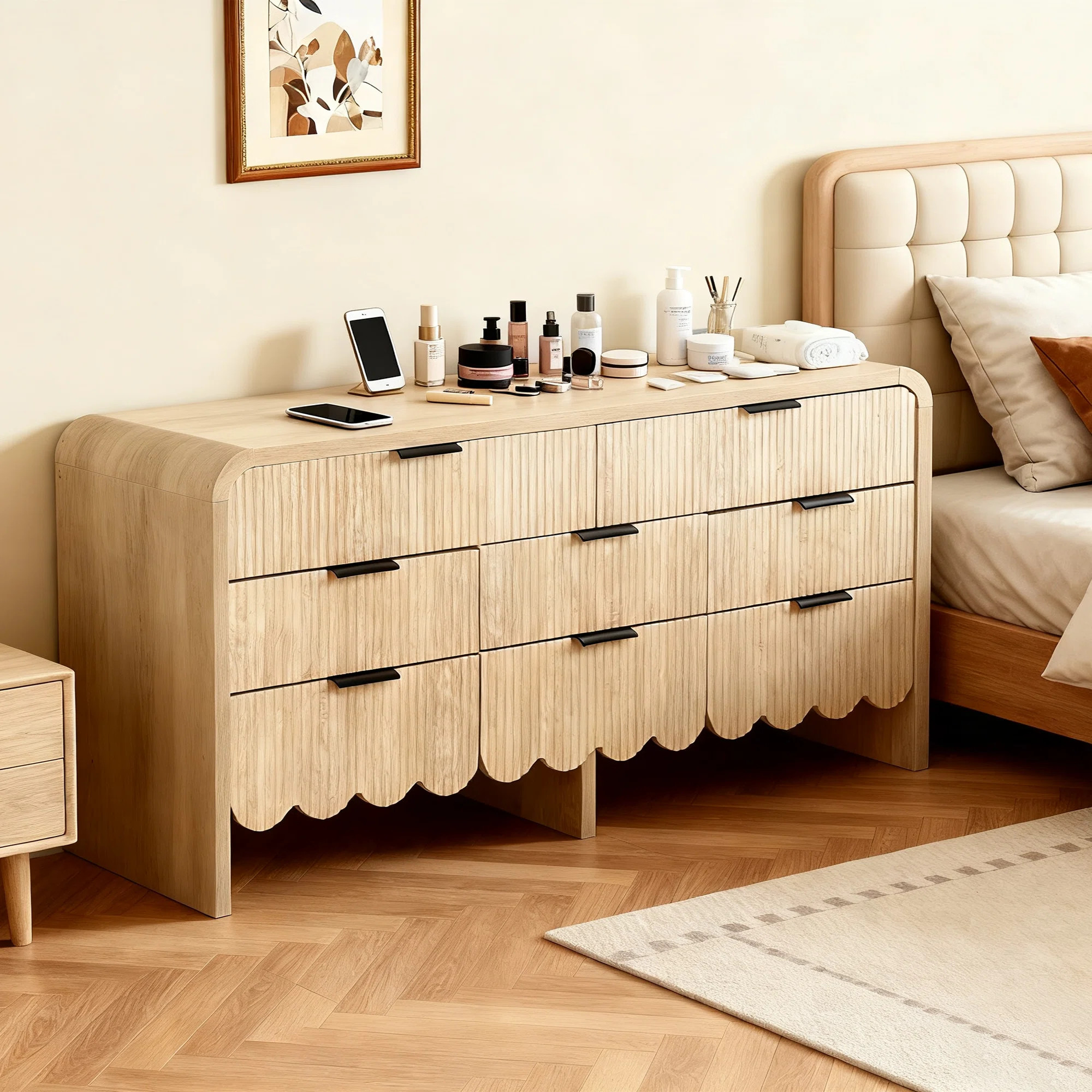 Fluted 8 Drawers Dresser, 59" Wide Modern Chest Of Drawers With Metal Handles, Curved Edge Design... | Wayfair North America