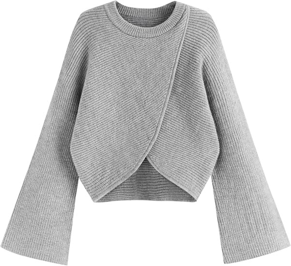 CIDER Cropped Sweaters for Women Turtleneck Sweater Long Sleeve Ribbed Knit Lantern Sleeve Pullov... | Amazon (US)