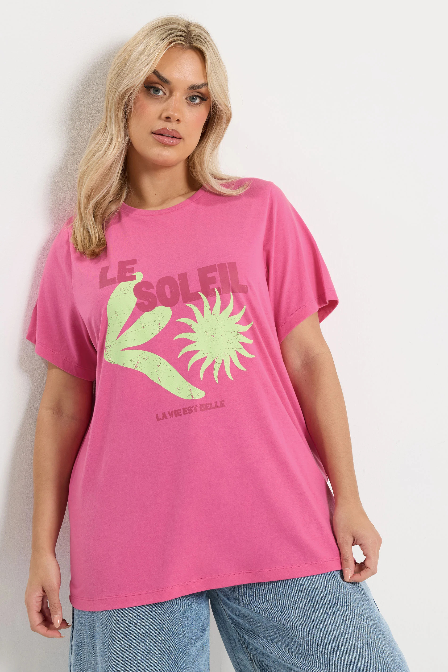 YOURS Plus Size Pink 'Le Soleil' Graphic Print T-Shirt | Yours Clothing UK