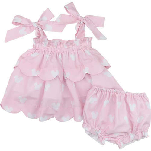 Pink And White Mouse Ears Shoulder Tie Diaper Set | Cecil and Lou