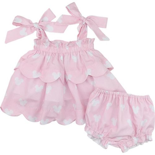 Pink And White Mouse Ears Shoulder Tie Diaper Set | Cecil and Lou
