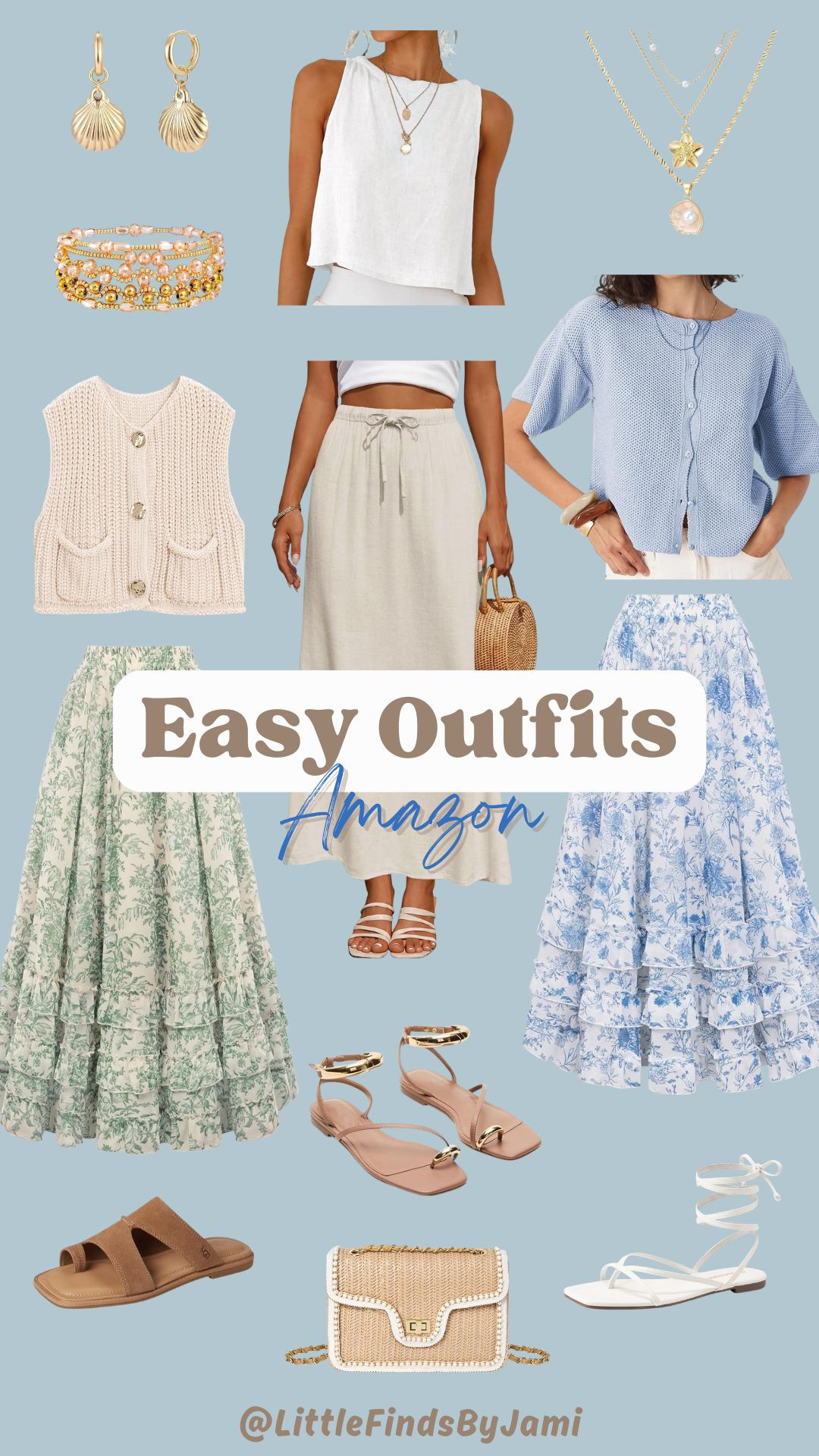 Easy summer spring outfits that are dressy. Comfy and cute. Skirt. Sweater. Linen top. Sandals. Work outfit. Amazon fashion. Bump friendly look. Baby shower.

#LTKOver40 #LTKootd #LTKgrwm