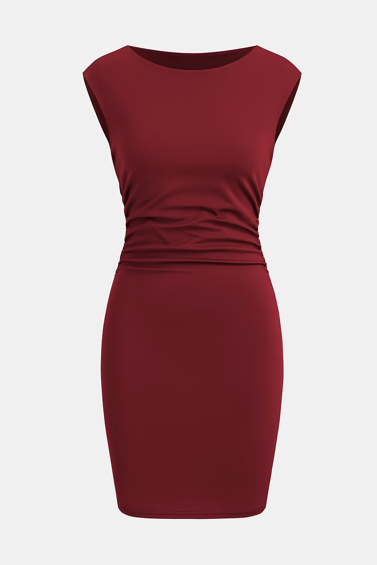x JoJo Red Wine Boatneck Sleeveless Mini Dress | Cupshe US