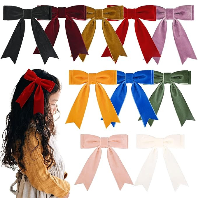 10Pcs 5" Velvet Hair Bows Girls Hair Clips Ponytail Holder Accessories for Women Girls Toddlers | Amazon (US)