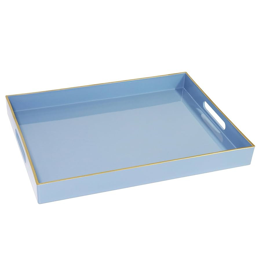 Blue Sturdy Acrylic Serving Tray with Handles-15.7x11.8Inch, Morden Plastic Rectangular Serving T... | Amazon (US)