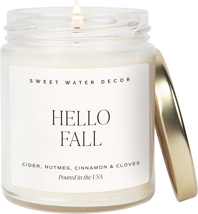 Sweet Water Decor Hello Fall Candle | Cinnamon, Apples, and Clove Autumn Scented Soy Candles for ... | Amazon (US)