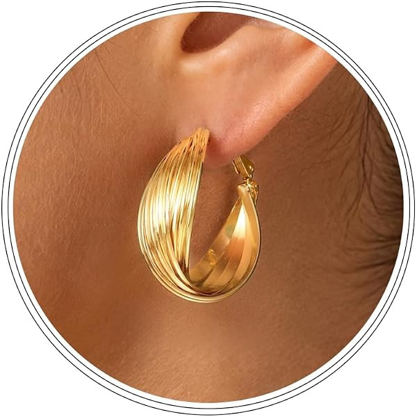 Chunky Gold Hoop Earrings for Women, Thick 14K Gold Plated Lightweight Twisted Multi-Strand State... | Amazon (US)