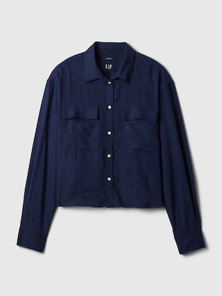Oversized Linen Cropped Shirt | Gap (US)