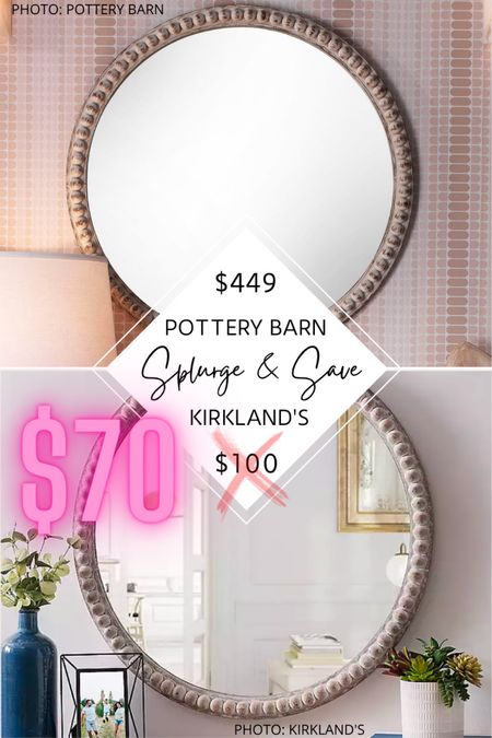 Sale alert! 🚨 Pottery Barn’s Audrey Round Beaded Wood Frame Wall Mirror is 30 inches in diameter and features a beaded border, whitewash finish, shabby chic style, and is made of fir wood and MDF. Kirklands’ Round Natural Beaded Wall Mirror is 30 inches in diameter and features a rustic finish, wood beaded frame, and has outstanding reviews (4.9 stars out of 5!). #potterybarn #mirror #bathroom #bedroom #entryway #mirrors. Pottery Barn Pottery Barn Audrey Round Beaded Wood Frame Wall Mirror dupe. Pottery Barn dupes. Pottery Barn mirror dupes. Pottery Barn look for less. Pottery Barn entryway. Pottery Barn bedroom. Pottery Barn bathroom. Vanity mirror. Look for less. Ball mirror. Shabby chic mirror, ball mirror, round whitewash mirror, round ball mirror, wood ball mirror, beaded mirror. #dupe #dupes #copycat #lookforless #shabbychic #boho

#LTKhome #LTKsalealert #LTKfindsunder100