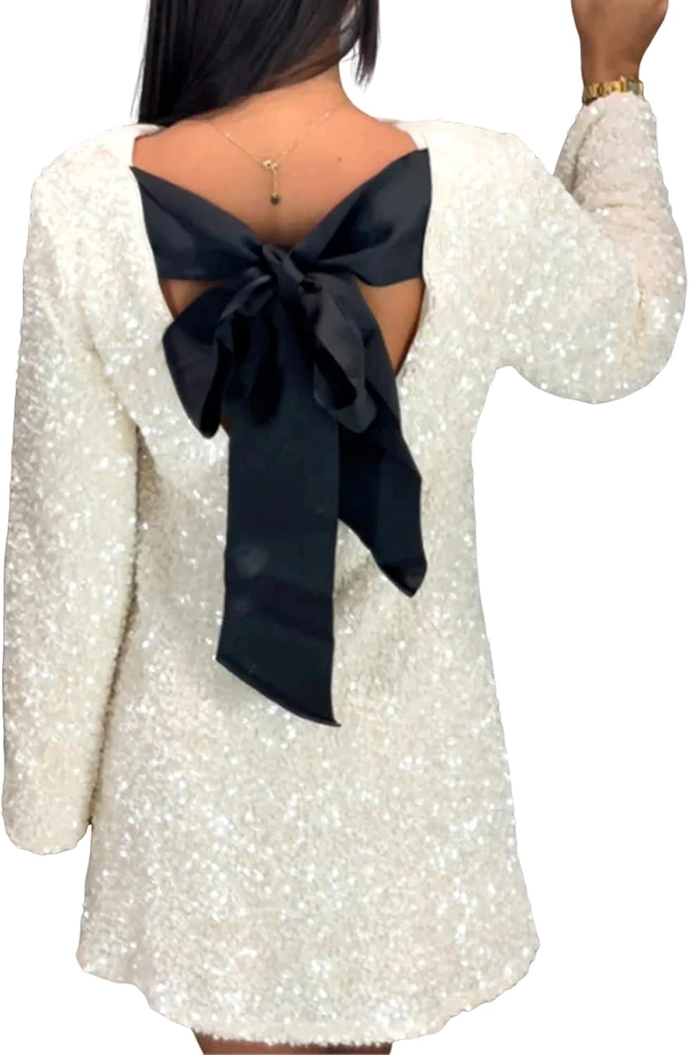 Lentta Women's Sequined Dress Petersham Ribbon Long Sleeve Party Night Out Club Festival Dresses | Amazon (US)