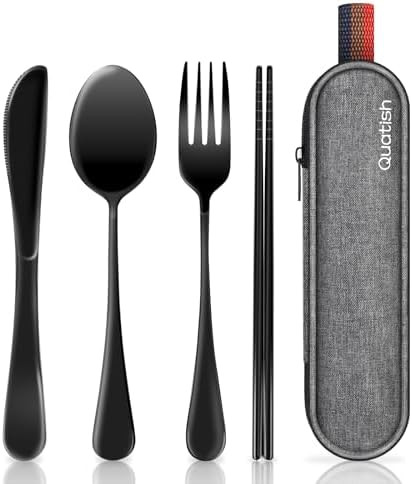 Travel Utensils with Case, Quatish Portable Silverware Set for Work, Stainless Steel Reusable Tra... | Amazon (US)
