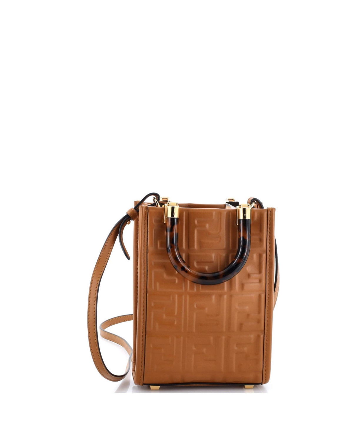 Pre-Owned Fendi Mini Sunshine Shopper Tote Zucca Embossed Leather - Brown | Macy's