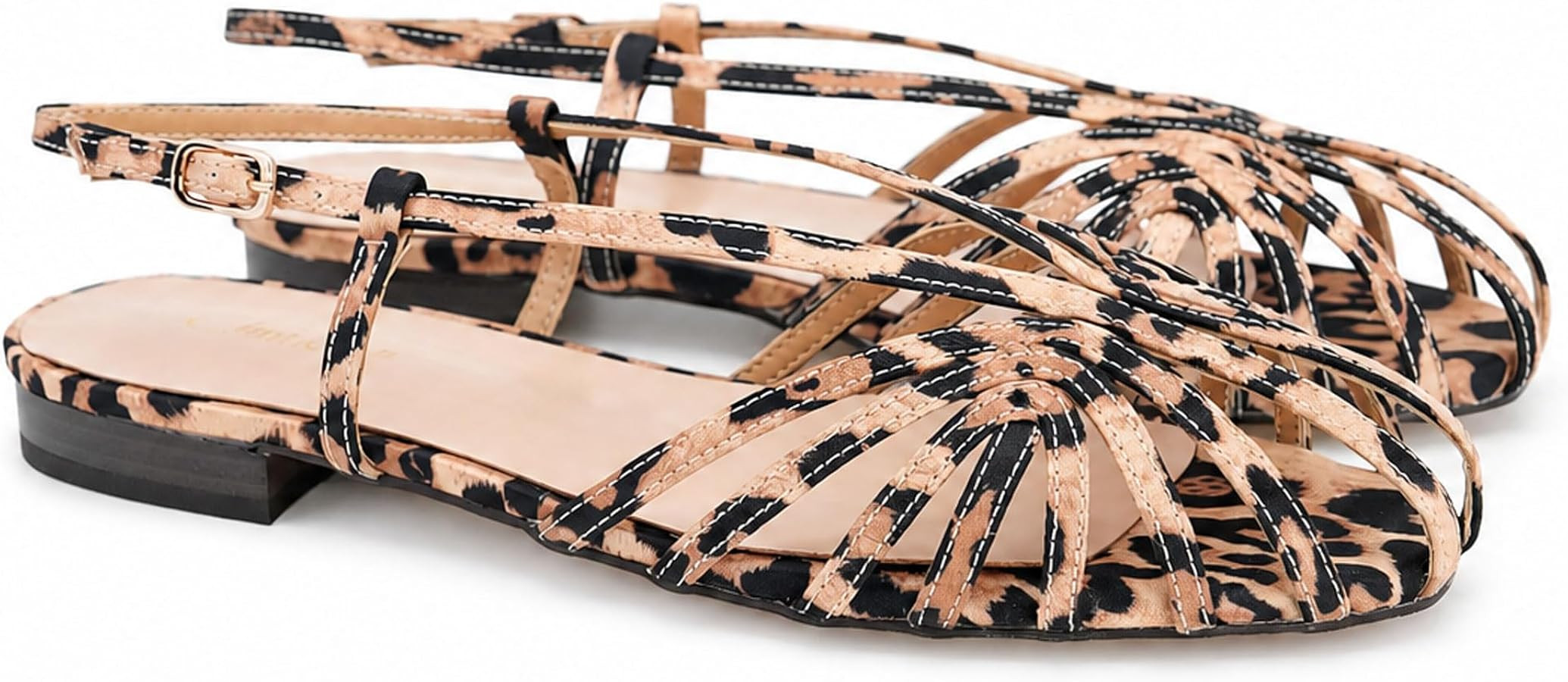 Square Toe Slingback Flat Sandals for Women Low heel Ankle Buckle Strap Sandals Slip on Slides Su... | Amazon (US)