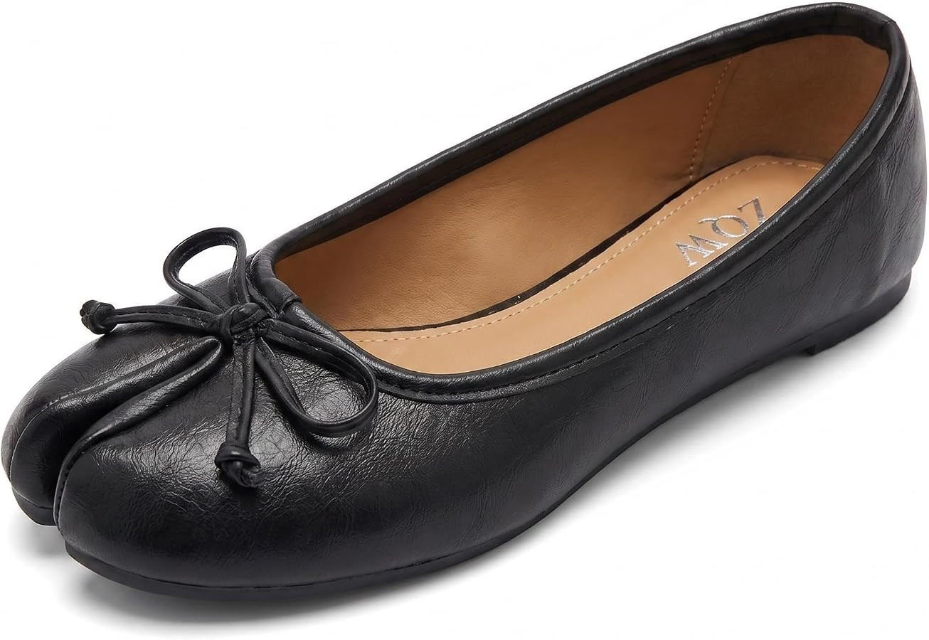 ZQW Women’s Tabi Shoes Split Toe Wide Width Ballet Flats Bow Decor Wrinkled Metallic Lightweigh... | Amazon (US)
