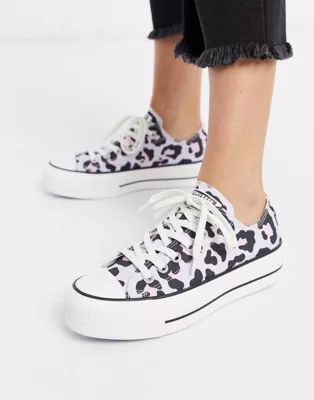 Converse Chuck Taylor Lo Lift Platform Lilac Leopard Print Sneakers | ASOS (Global)