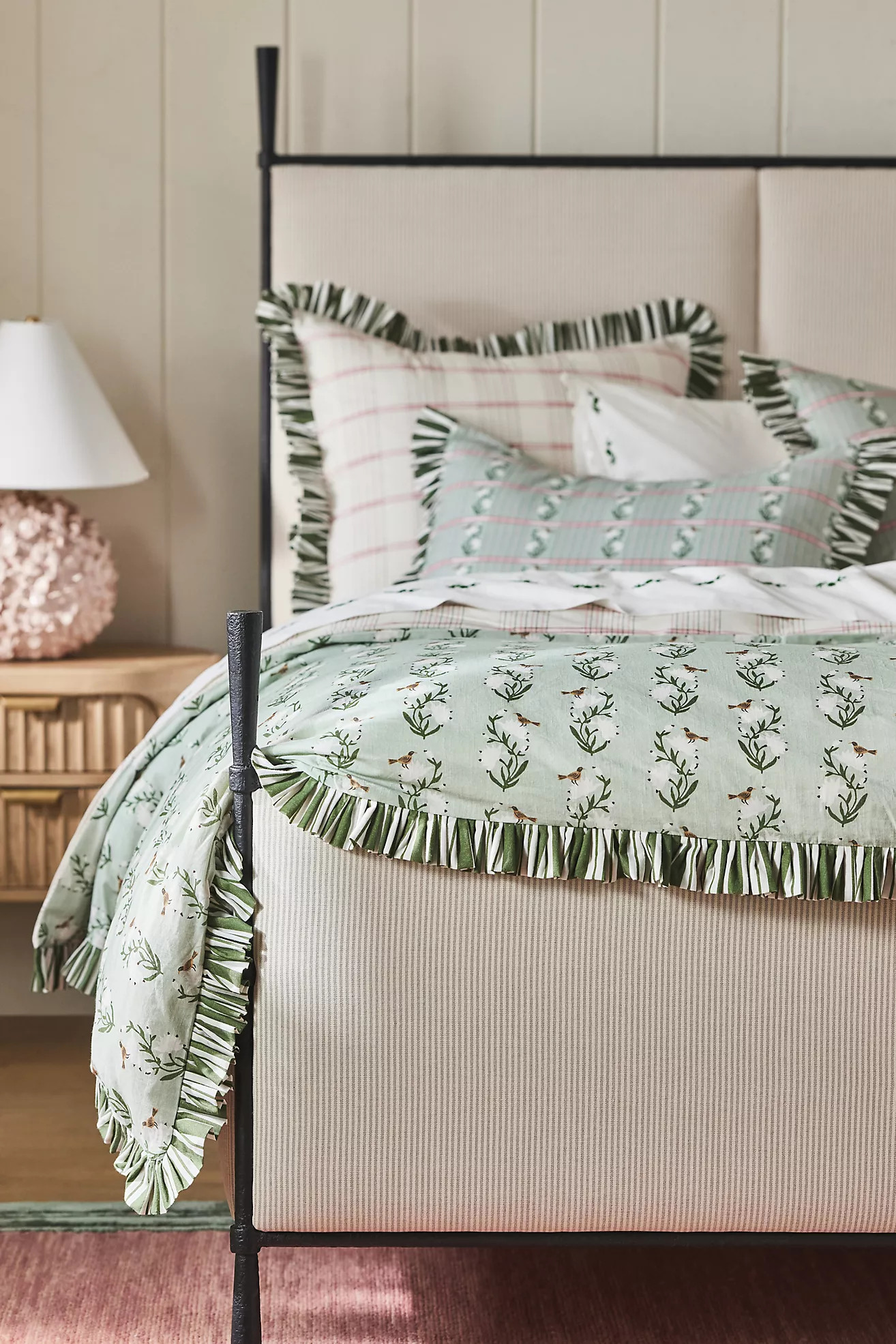 Zelda Cotton Floral Stripe Ruffle Printed Duvet | Anthropologie (US)