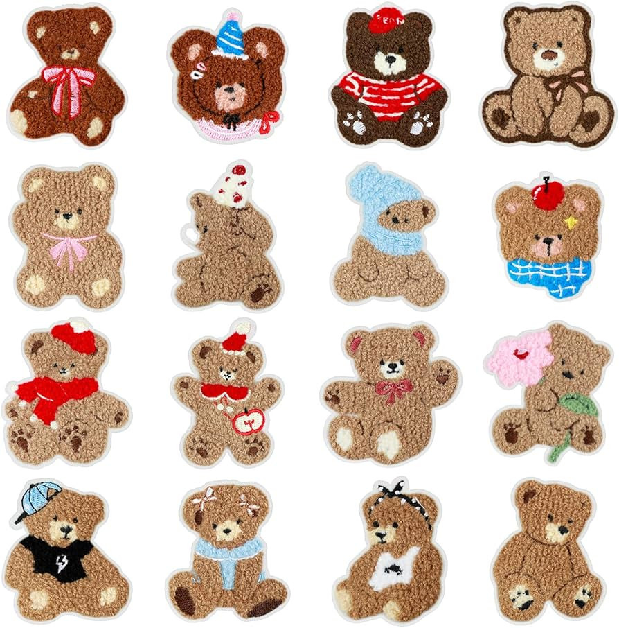 16PCS Plush Bear Iron on Patches, Cartoon Bear Iron on Patches for Clothes Hat Bag Clothing DIY A... | Amazon (US)
