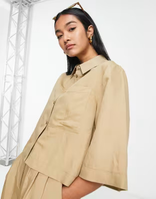 Topshop linen boxy shirt in camel - part of a set | ASOS (Global)