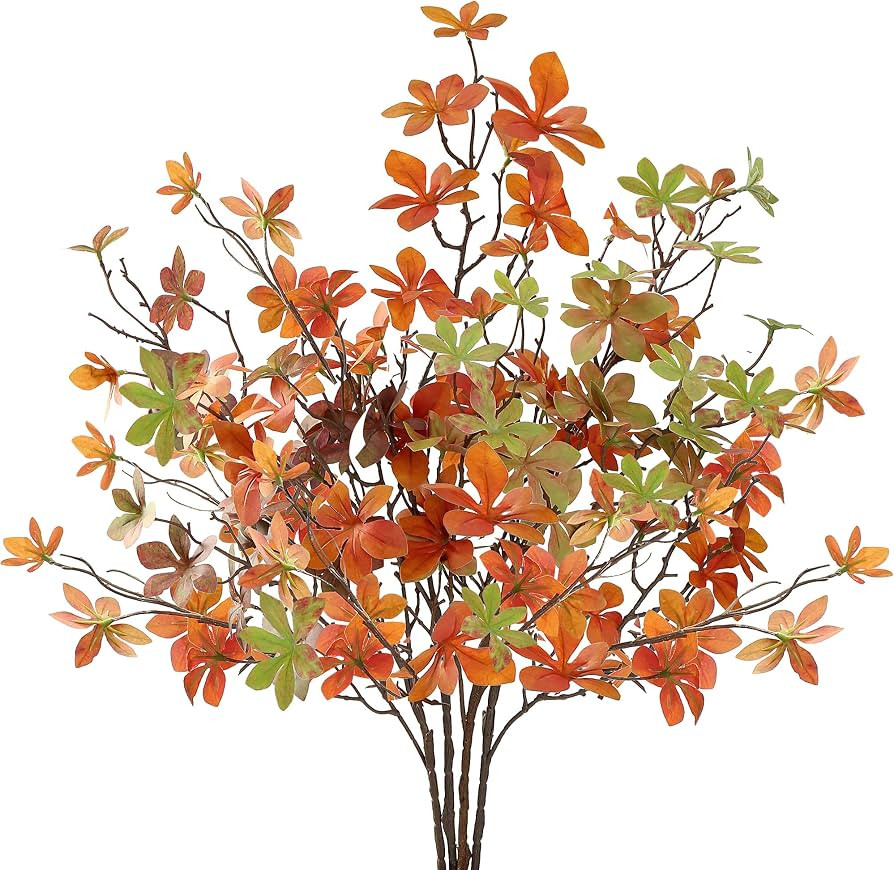 Sggvecsy 4 Pack Artificial Fall Greenery Stem Autumn Faux Flowers Silk Faux Plants Fall Leaves Br... | Amazon (US)