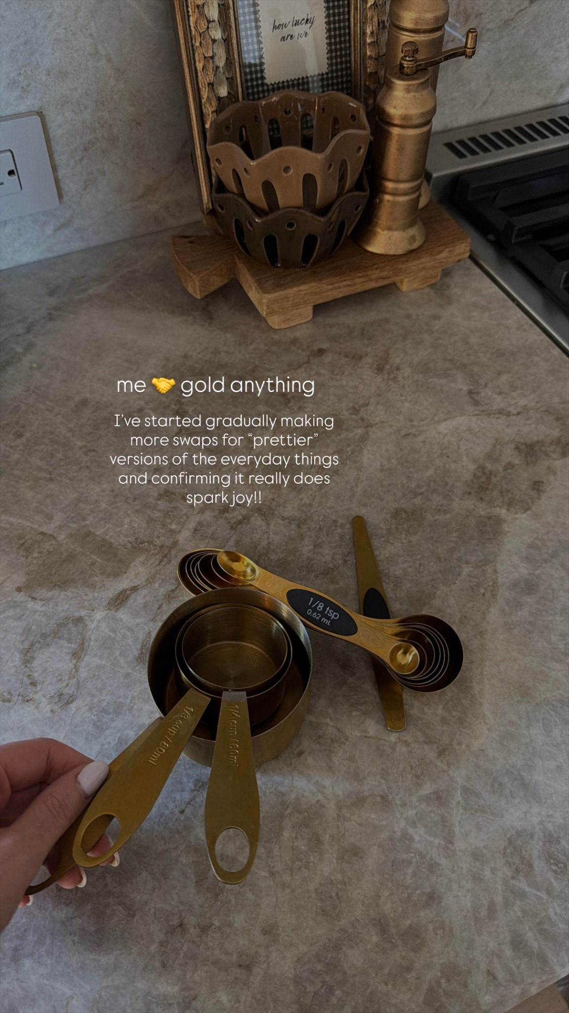 Love these gold measuring cups and measuring spoons (magnetic 🙌) and they come as a set! 

#LTKdayinmylife #LTKHome