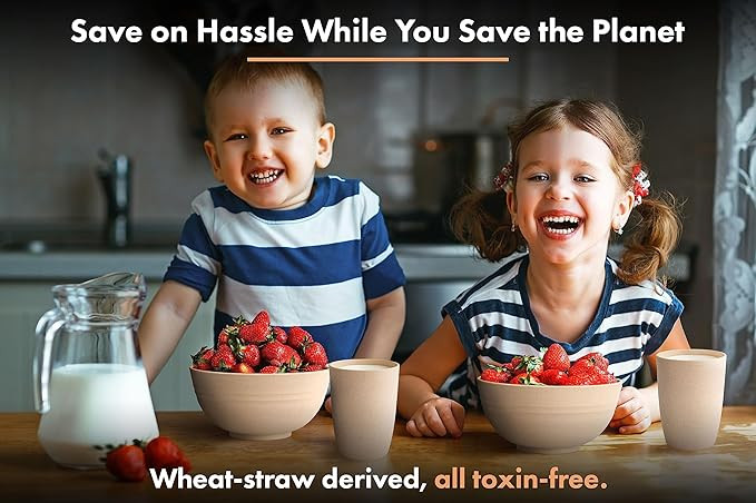 FOODLE Wheat Straw Dinnerware Sets for 4 - Lightweight & Unbreakable Dishes - Microwave & Dishwas... | Amazon (US)