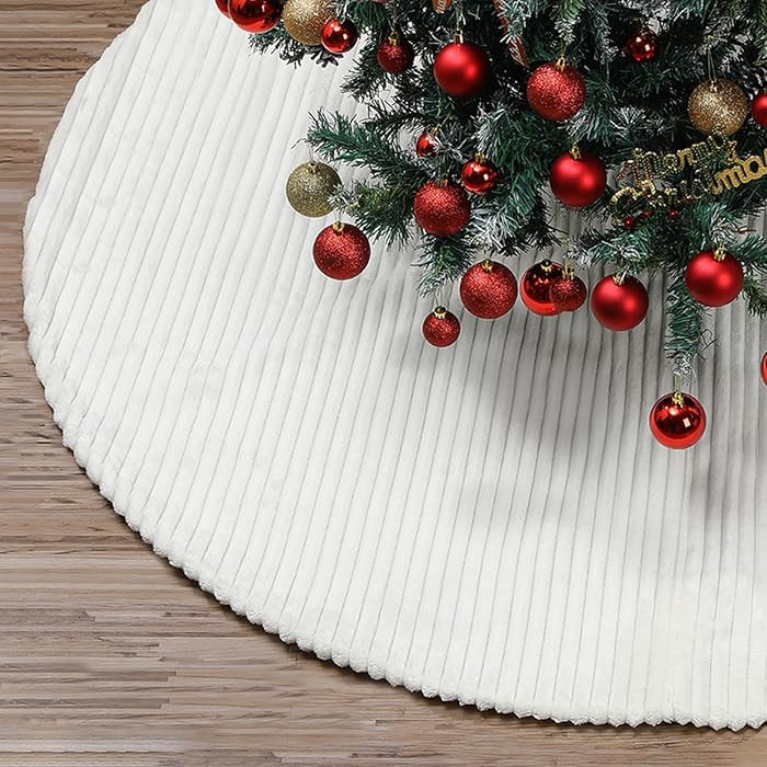 72 Inch Large Faux Fur White Christmas Tree Skirt for 7.5ft to 12ft Tree with Stripe Textured Pat... | Amazon (US)