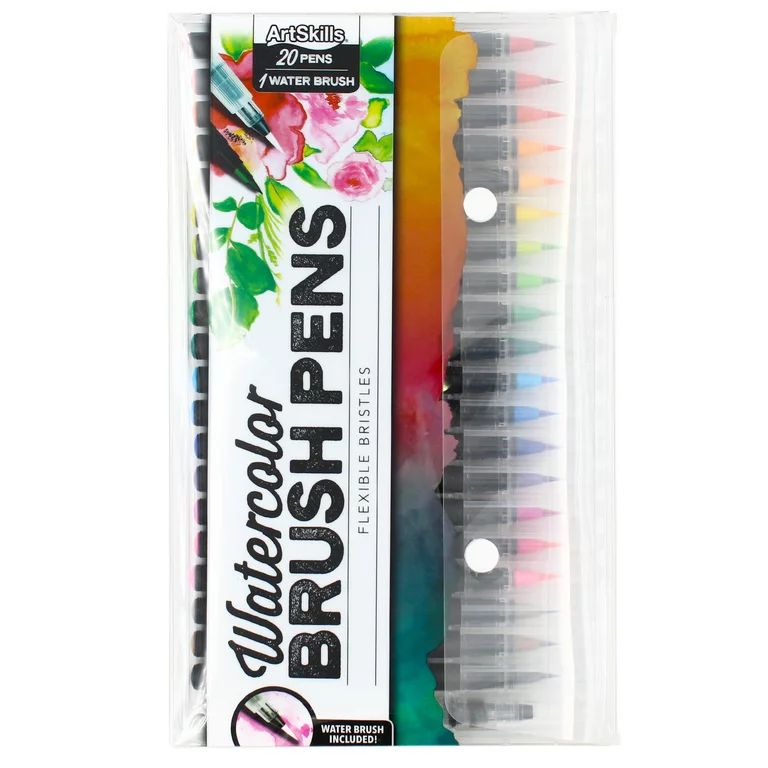 ArtSkills Watercolor Markers and Water Brush Pen, Brush Tip, Assorted Colors, 20 Pack | Walmart (US)
