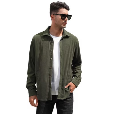 WhizMax Men's Corduroy Button-Up Lightweight Casual Shirt Jacket Green M | Target