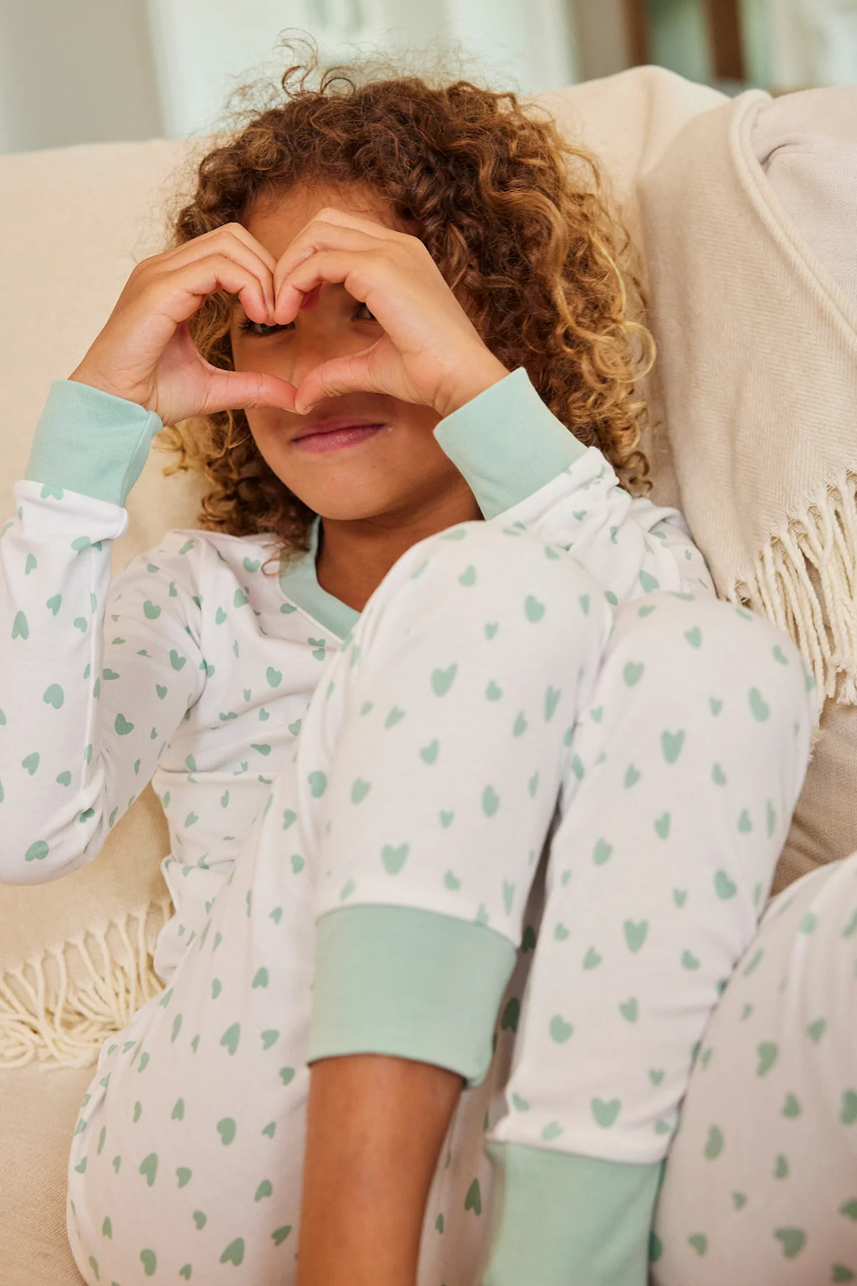 Kids Long-Long Set in Parisian Green Mini Heart | Lake Pajamas