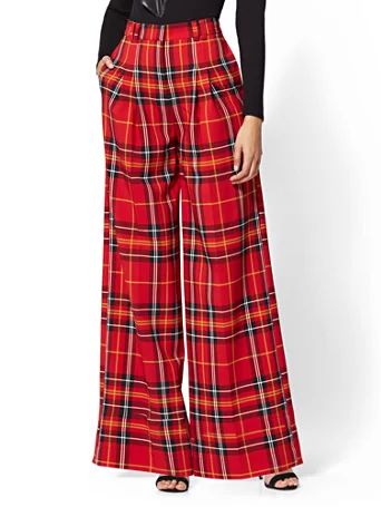 7th Avenue - Tall Red Plaid Palazzo Pant | New York & Company