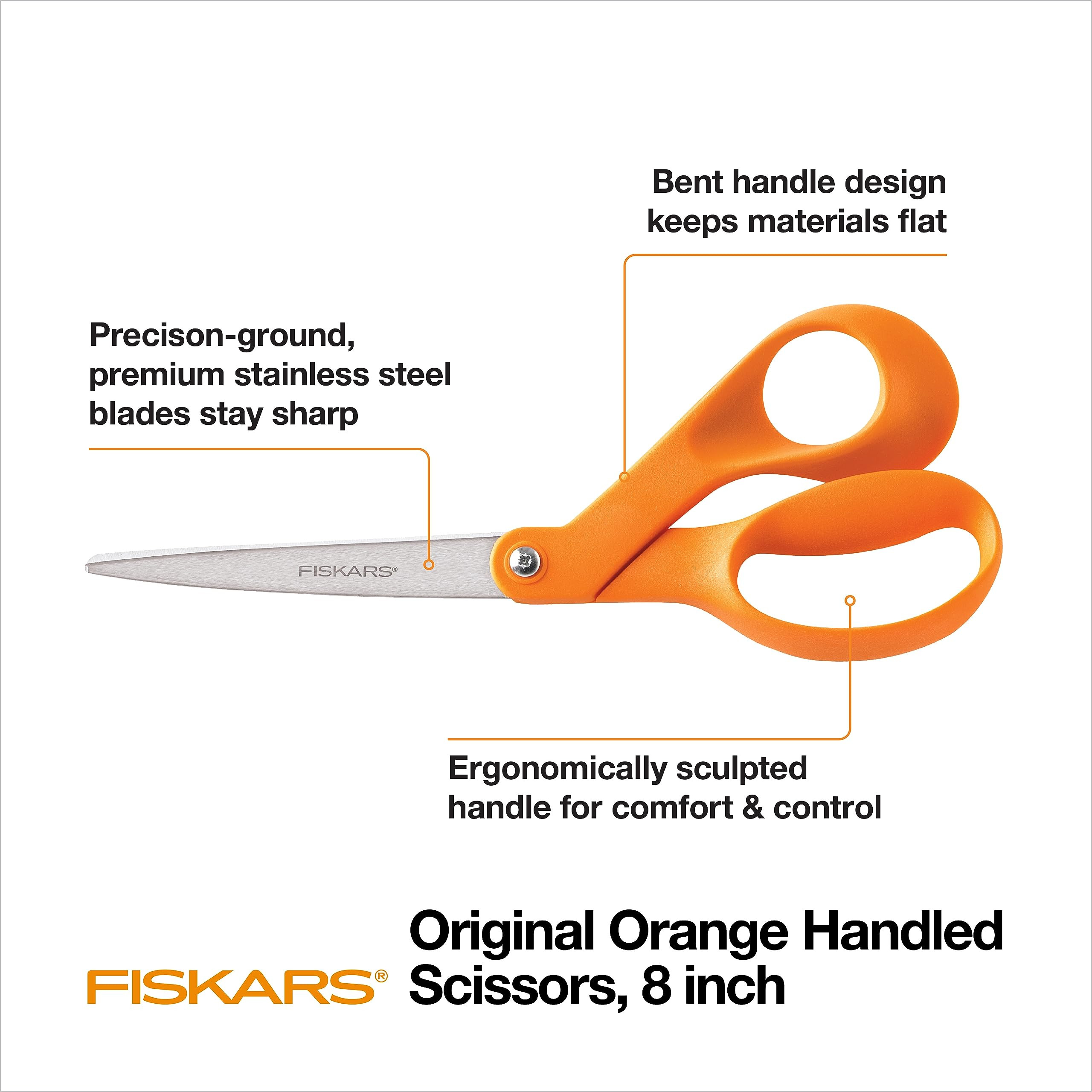 Fiskars 8" Original Orange-Handled Stainless Steel Scissors, Ergonomic and Keeps Material Flat, S... | Amazon (US)