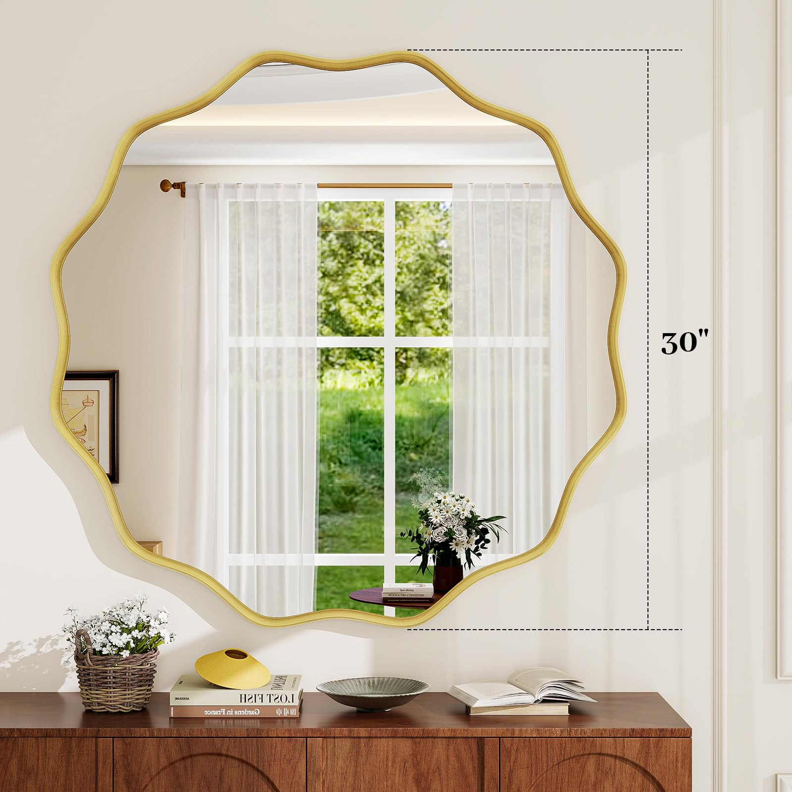 Round Wavy Mirror, 30 Inch Metal Frame Circle Mirror, Round Wall Mounted for Entryway, Bathroom, ... | Amazon (US)