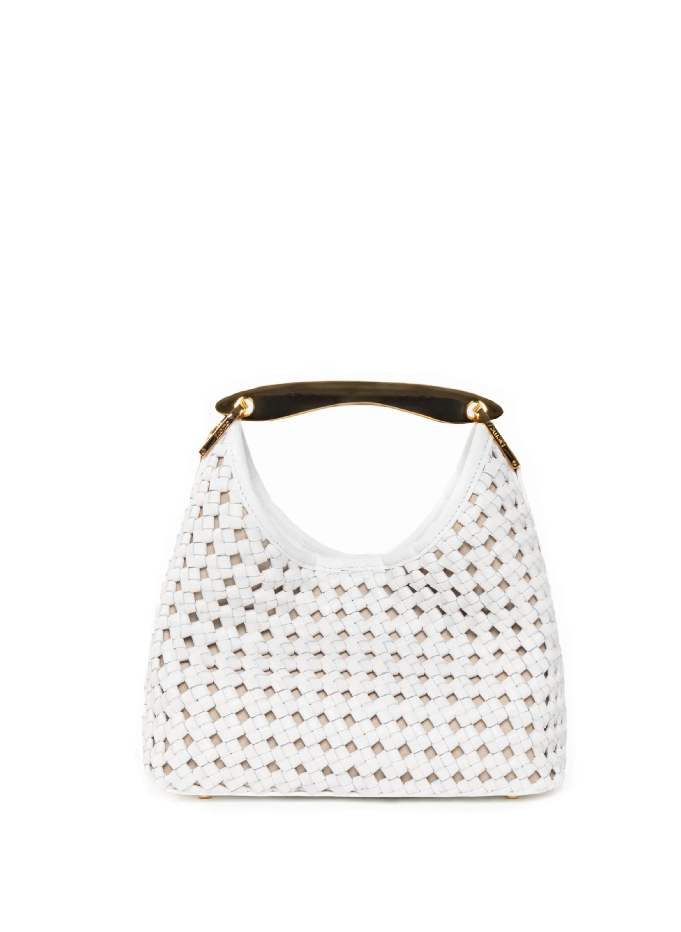 Small Boomerang Woven Leather White | Elleme