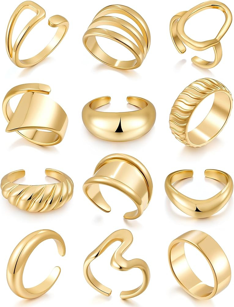 17 MILE Chunky Gold Stackable Rings for Women Non Tarnish, 18K Gold-Plated Statement Open Stackin... | Amazon (US)