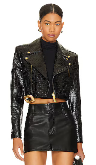 Krishna Faux Leather Cropped Moto Jacket in Black | Revolve Clothing (Global)