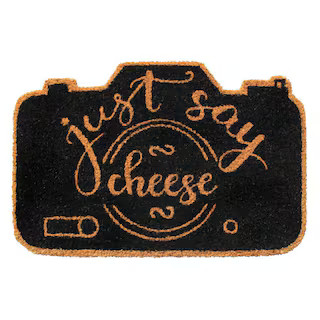 Welcome Just Say Cheese Black Natural 16 in. x 24 in. Coir Non-Slip Indoor Outdoor Door Mat DM891... | The Home Depot