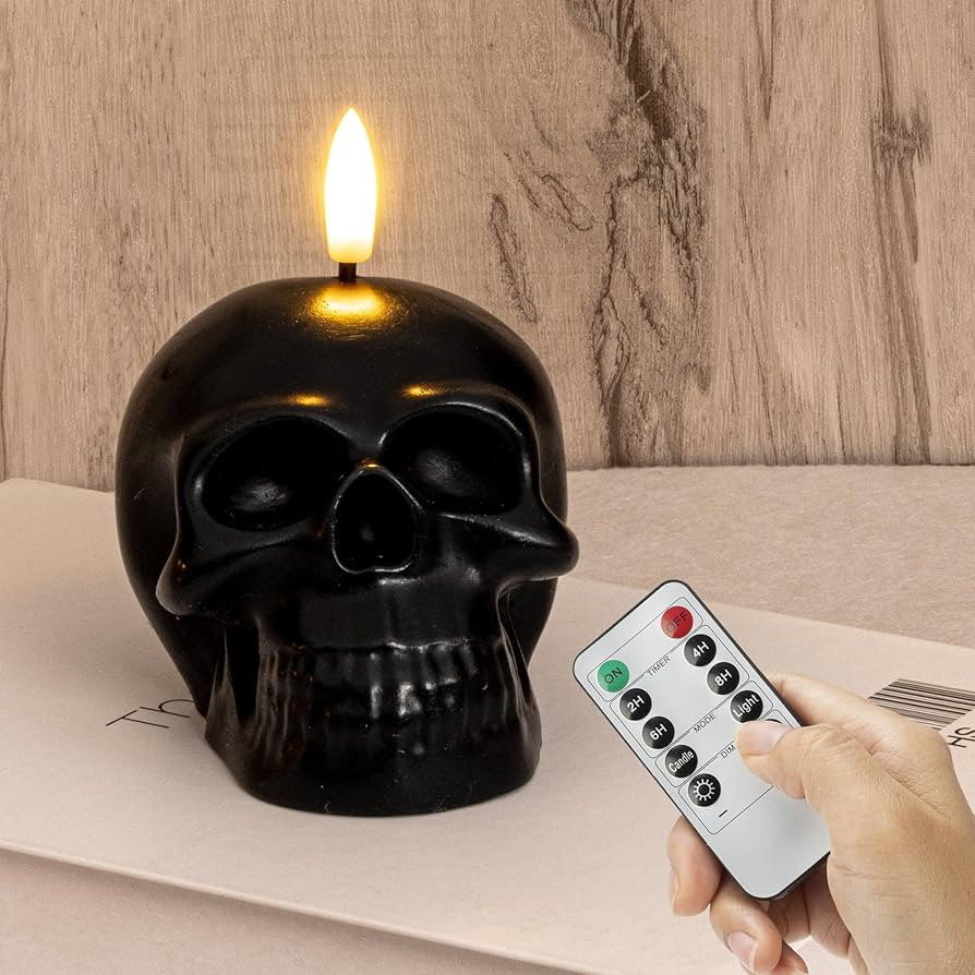 Halloween Skull Flameless LED Candle, 3.1" x 4.0" x 4.1" Real Wax Skeleton Head Candle with Remot... | Amazon (US)