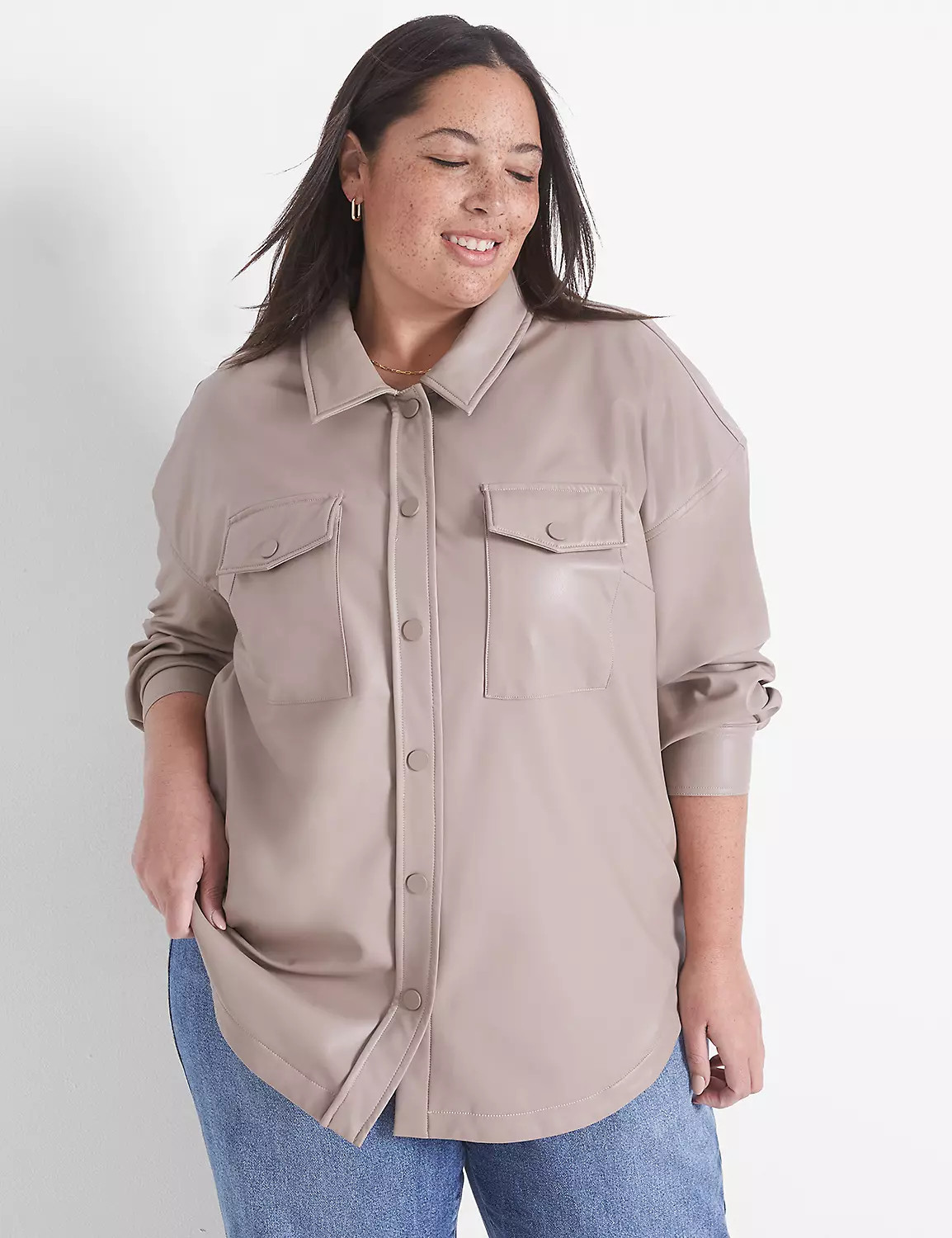 Classic Button-Front Faux-Leather Shacket | LaneBryant | Lane Bryant (US)