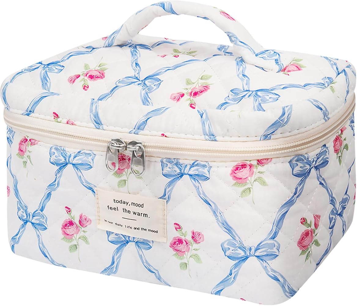 Large Makeup Bag, Cute Cosmetic Bag for Women Girls, Floral Coquette Aesthetic Toiletry Bag, Trav... | Amazon (US)