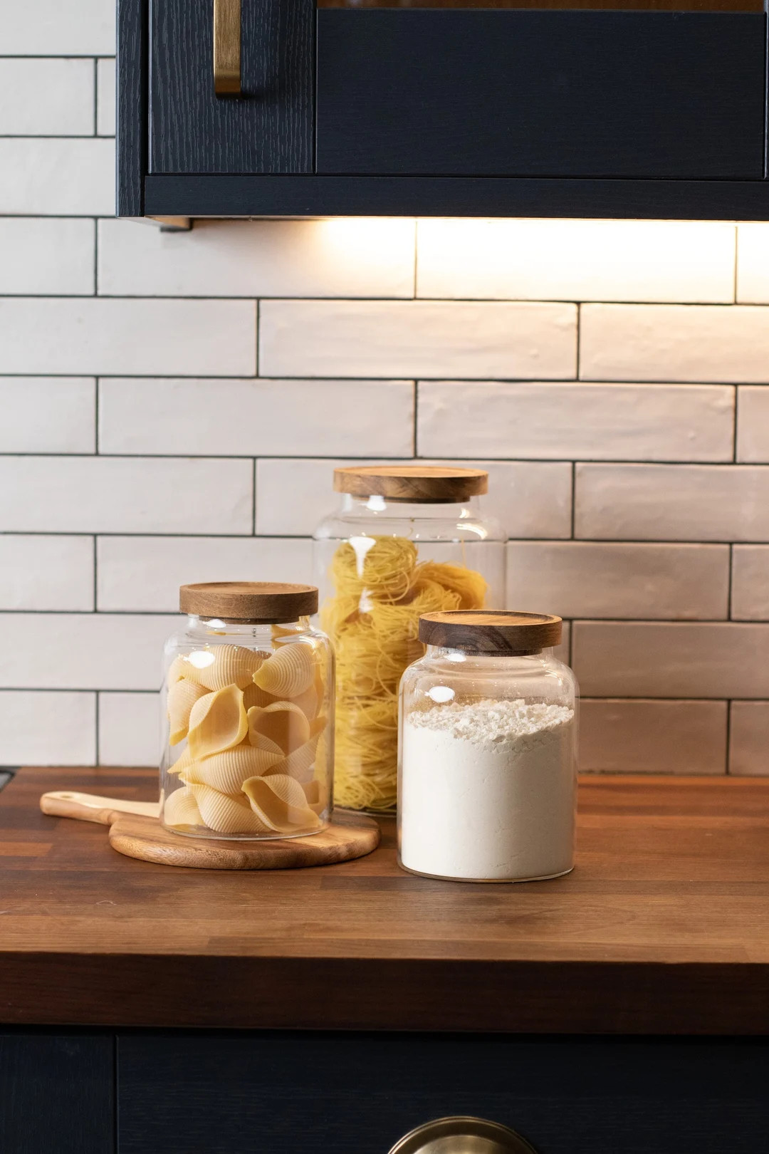 Large Round Glass Jar With Acacia Wood Lid Flour Rice - Etsy UK | Etsy (UK)