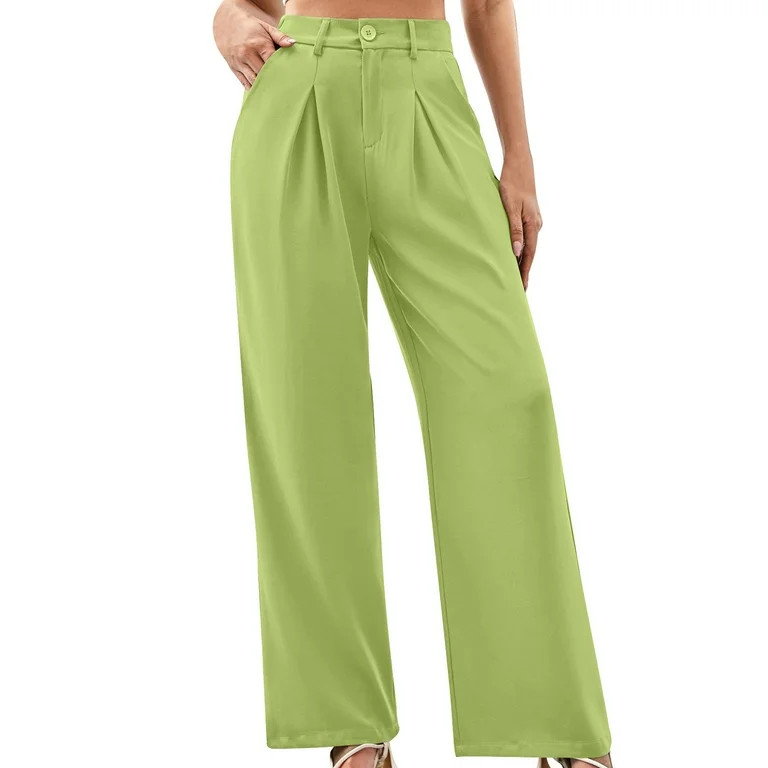 Wyobmus Womens Dress Pants Plain Wide Leg Pull On Stretchy Work Pants Pleated Front High Waisted ... | Walmart (US)
