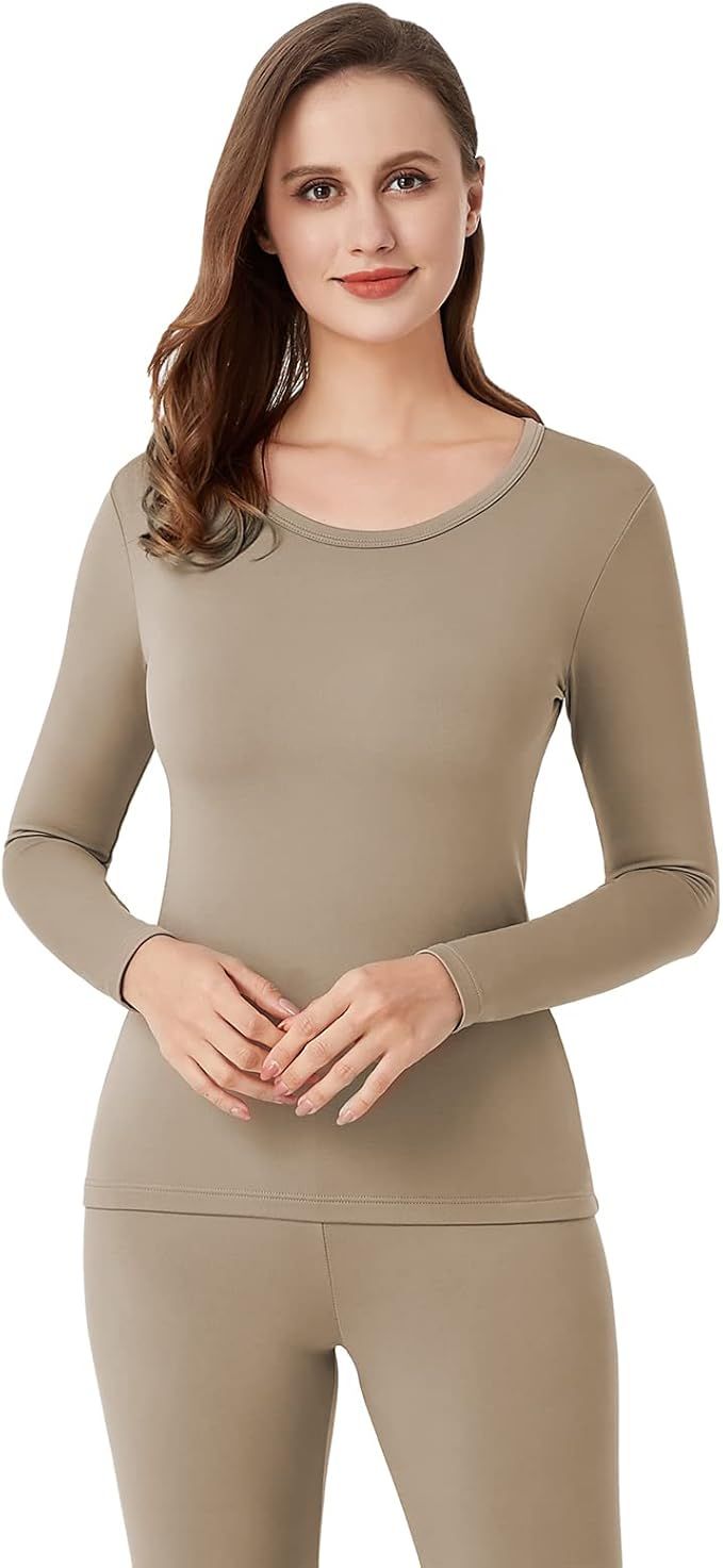 LAPASA Womens Thermal Underwear Top, Fleece Lined Long Sleeve Crew Neck Shirt Light/Mid/Heavy Wei... | Amazon (US)