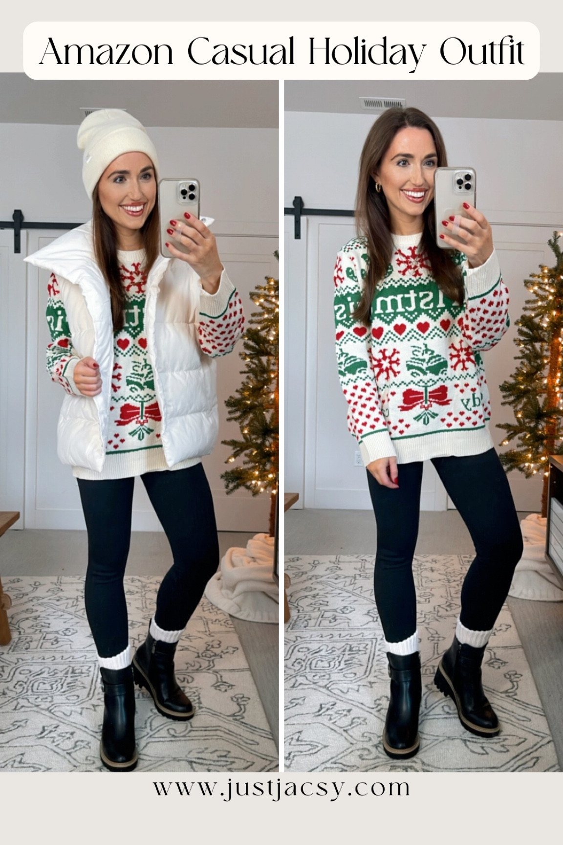 Amazon casual holiday outfit with this super cute Christmas sweater! I sized up to a medium for a comfy fit. Fabric is so soft! All on sale for Black Friday!
Leggings are fleece lined and so soft
Puffer Vest size S- so comfy 


Christmas decorations, thanksgiving outfit, winter outfit, Christmas outfit

#LTKSaleAlert #LTKCyberWeek #LTKHoliday