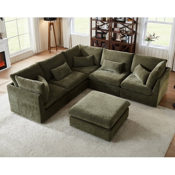 CHIC HOUSE Oversized Modular Sofa,Extra Deep Cloud Corduroy Sectional Couch with Ottoman Chaise,F... | Walmart (US)