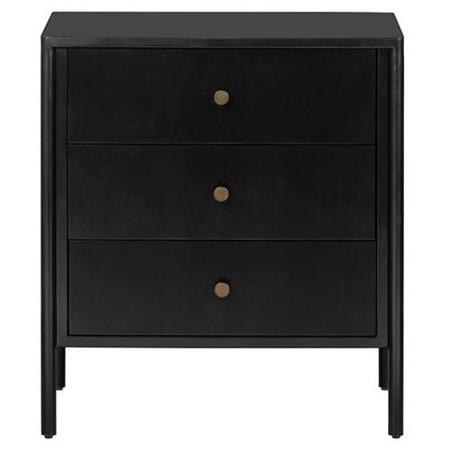 Sutton Industrial Loft Black Iron Bronze Hardware 3 Drawer Nightstand | Kathy Kuo Home