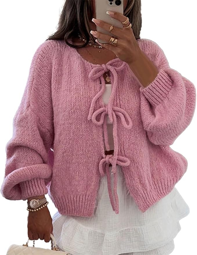 Yassiglia Y2k Strickjacke Damen Kurz Schleife Vorne Cardigan Leichte Warme Pullover Strick Tops E... | Amazon (DE)