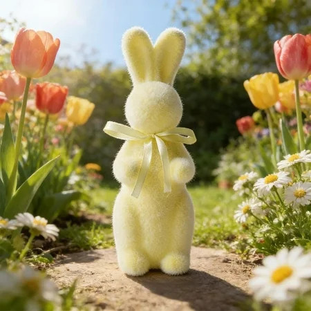 Flocked Easter Bunny Decoration | Bow-Tie Rabbit Decoration, Artificial Flock-Covered Ornament for Home Office Holiday Table Centerpieces（Yellow 1 PCS） | Walmart (US)
