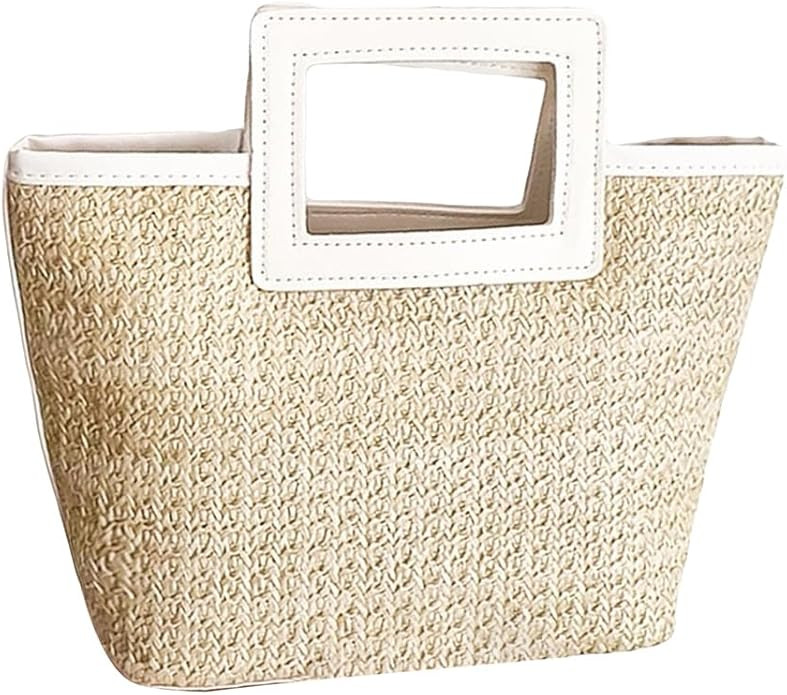 GORGLITTER Women's Contrast Binding Straw Bag No Closure Beach Bag Double Handle Handbags | Amazon (US)