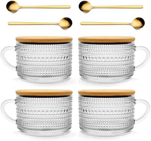 Today's Present 4pcs Vintage Glass Coffee Mugs Gifts for Women, Overnight Oats Containers With Ba... | Amazon (US)