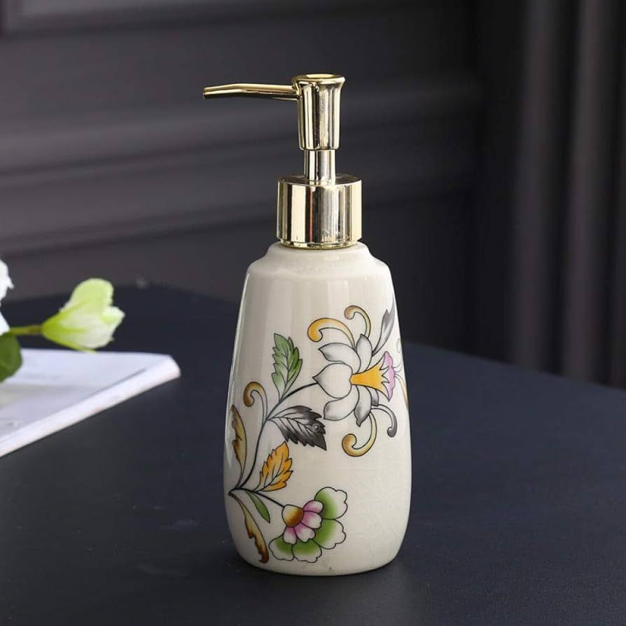Vintage Ceramic Soap Dispenser For Bathroom Kitchen,Simple Painted Plants And Flowers White Porce... | Amazon (US)